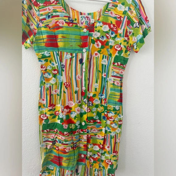 JAMS WORLD Colorful Floral Patchwork Button Front Scoop Neck Short Dress Size 5 - Picture 3 of 7